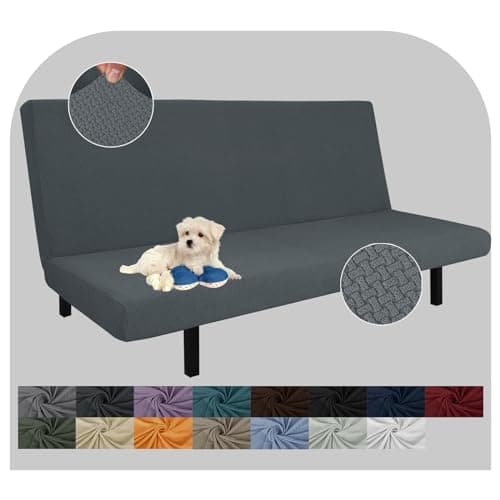 JIVINER Super Stretch Futon Cover, Dark Grey, Full Size, Washable Sofa Bed Protector