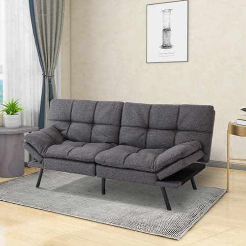 71 Futon Sofa Bed with Memory Foam and Adjustable Backrest, Dark Grey Sofa for Studios, Apartments, Dormitories, Offices, and Game Rooms