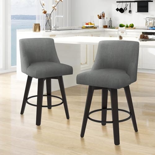 360° Swivel Counter Barstools, Performance Fabric Upholstered Stools - Set of 2