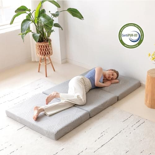 Portable Tri-Fold Memory Foam Mattress, Single, 4 inch, Washable Cover, Travel Mat, 75×25×4, Grey
