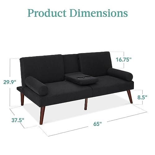 Best Choice Products Black Mid-Century Modern Upholstered Futon Convertible Sofa Bed