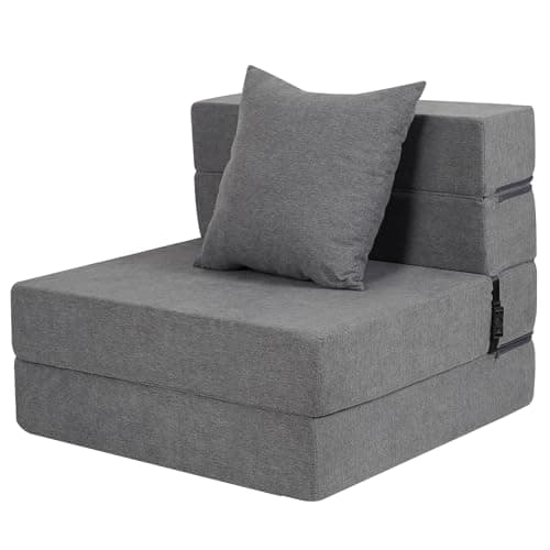High-Density Memory Foam Futon Sofa Bed, Dark Grey, Single Size