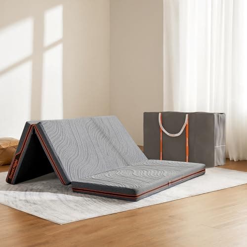 Sweetnight Portable 4 Inch Trifold Mattress with Breathable Cover - Travel & Camping Grey Queen
