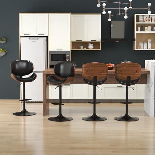 Black PU KCC Swivel Bar Stool Set, Adjustable Height, Footrest, Kitchen, Bar, Dining