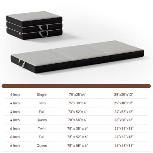 Portable Memory Foam Mattress - Single, 4 Inch Foldable, Washable Cover, Handle, Non-Slip Bottom, RV, Travel, Camping, Y