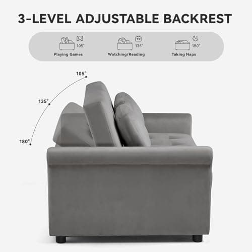 COMHOMA 55" 3-in-1 Sleeper Sofa Bed with Adjustable Backrest (Grey)