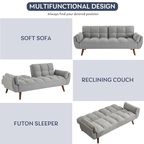 Fangflower Velvet Futon Sofa Bed with Adjustable Backrest