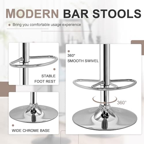 VECELO Modern PU Leather Bar Stools Set, 360° Swivel, White