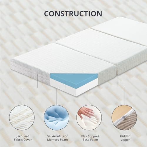 CH CHARME HOUSE 4-Inch Trifold Mattress Topper - CertiPUR-US Certified, Washable Cover, Storage Bag, Non-Slip Bottom - T