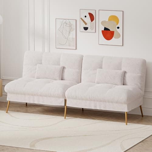 COMHOMA Orange 68" Fabric Adjustable Reclining Futon Sofa Bed