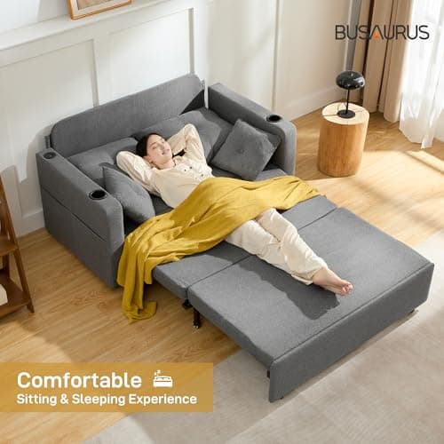3 in 1 Full Size Loveseat Sleeper Sofa with Storage, USB, Grey