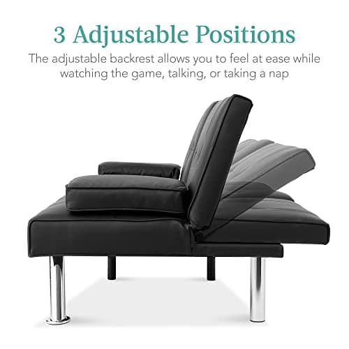 Best Choice Products Black Modern Convertible Futon with Adjustable Sleeper and Removable Arms