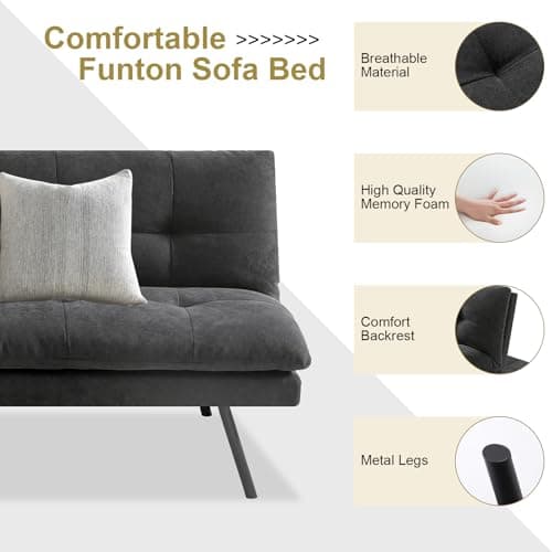 MUUEGM Adjustable Backrest Folding Futon Couch, Memory Foam Black Sofa Bed