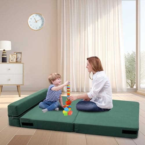 ANONER Queen Size Fold Out Couch Bed with Memory Foam, 2 Pillows, Dark Green