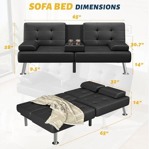 Furmax Black PU Leather Recliner Futon Couch Bed for Living Room