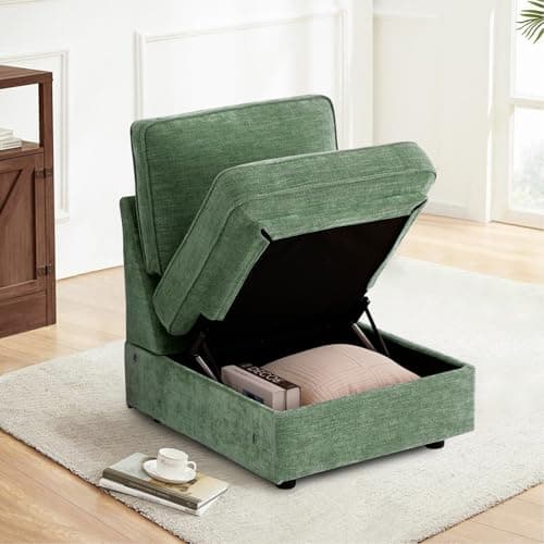TEKAMON Comfy 3-Seater Chenille Storage Sofa W/Deep Seat, Wide Arms, USB & Removable Cover