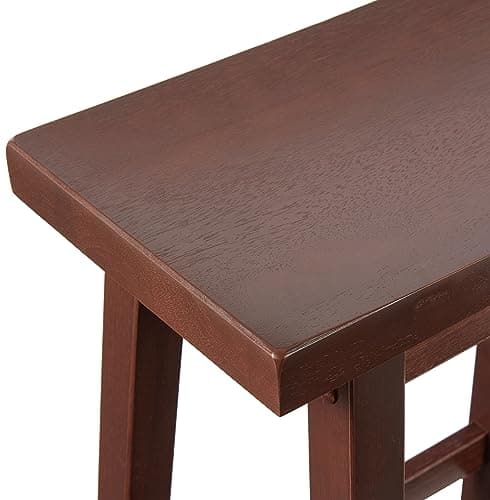 Amazon Basics 24" Walnut Finish Solid Wood Saddle-Seat Kitchen Barstool Set of 2