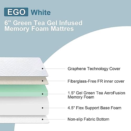 MUUEGM Full Size Memory Foam Mattress, Green Tea Cool Gel Infused, Pressure Relief, Bed-in-a-Box, CertiPUR-US Certified