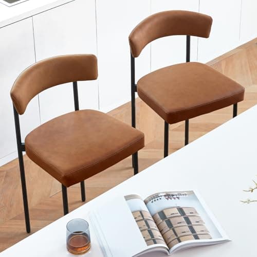 Modern Brown Faux Leather Bar Stool Set, 24 Inch Curved Back, Kitchen Island Counter Height