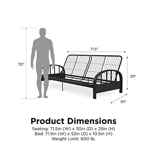 DHP Aiden Black Metal Futon Frame