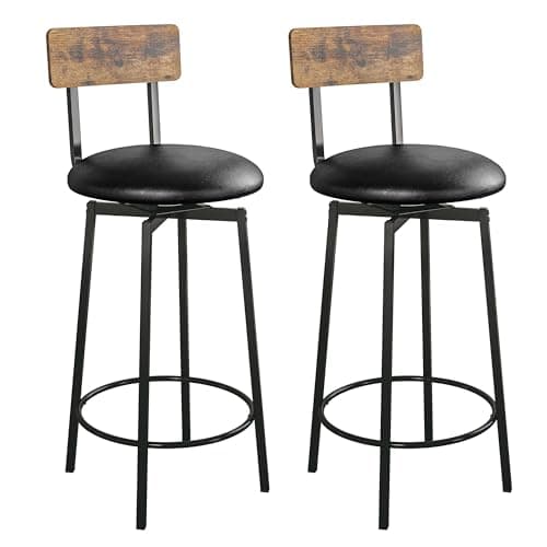 IRONCK Rustic Brown & Black Wider Base PU Bar Stools Set of 2
