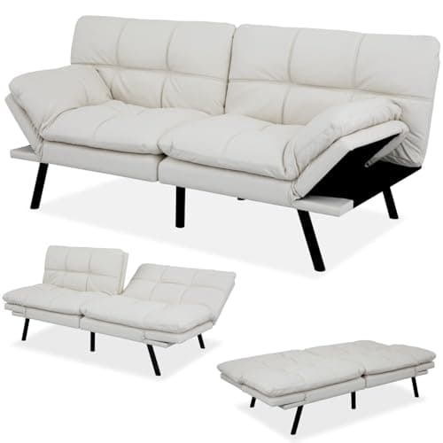 MUUEGM Light Grey Memory Foam Futon Sofa Bed Couch