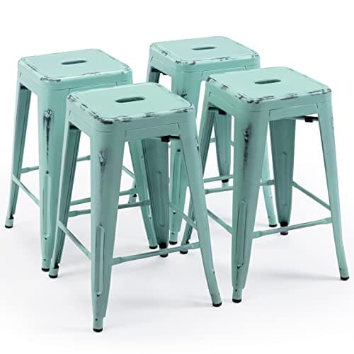 Vogue Furniture Black Metal Bar Stools - 24" Square Seat Indoor-Outdoor Set