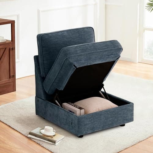 TEKAMON Comfy 3-Seater Chenille Storage Sofa W/Deep Seat, Wide Arms, USB & Removable Cover