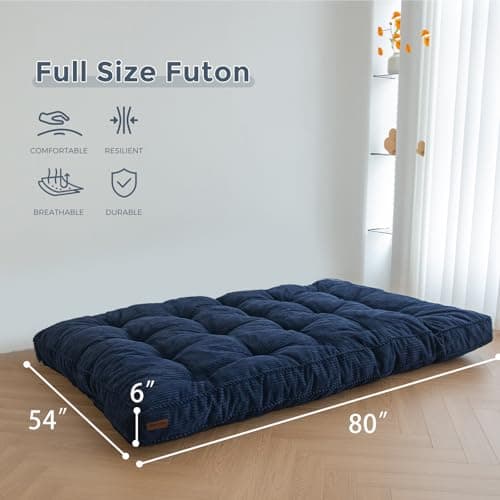 MAXYOYO Full Size Tufted Futon Mattress, Shredded Foam, Navy