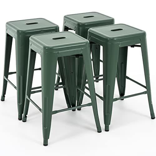Vogue Furniture Black Metal Bar Stools - 24" Square Seat Indoor-Outdoor Set