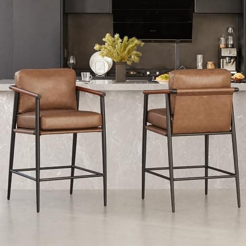 Watson & Whitely Mid Century Modern Barstools, Beige Fabric, 26" H