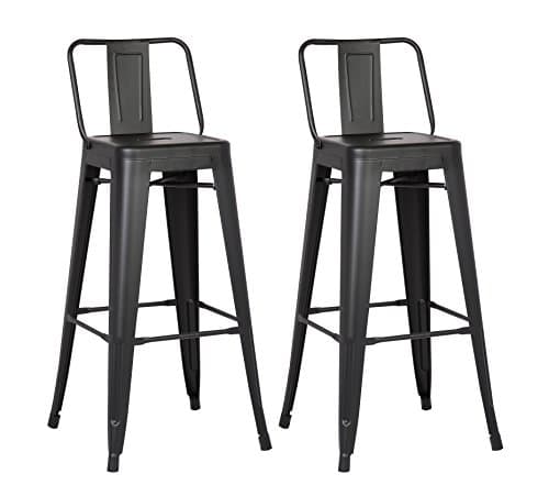 AC Pacific Rustic Style Modern Metal Barstool Set of 2 - Distressed White, Low Back