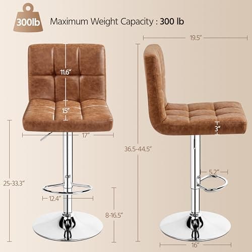 Yaheetech Retro Brown PU Leather Swivel Bar Stools Set of 2