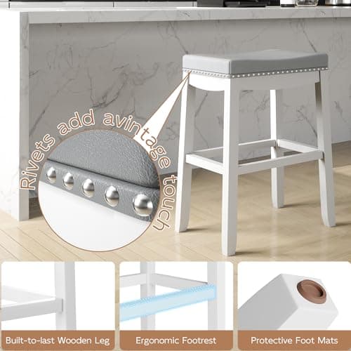 MU Counter Height Barstools, Set of 2 - White Saddle Bar Stools