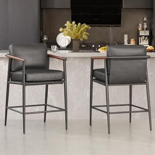 Watson & Whitely Mid Century Modern Barstools, Beige Fabric, 26" H