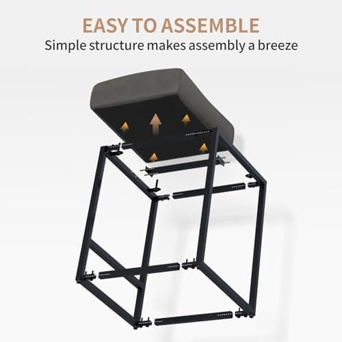 Counter Height Kitchen Stools Set of 4, Modern Faux Leather Barstools, Metal Frame Legs, Dark Grey