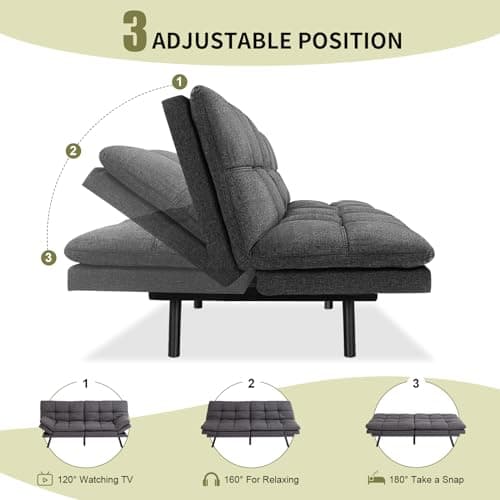 Memory Foam Futon Sofa Bed for Small Spaces - Dark Gray Fabric