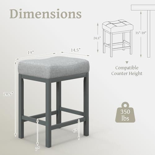 Giantex Modern Grey Linen Backless Bar Stools Set of 2