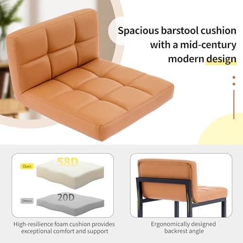 Caramel Brown Bar Stool Set, 30-inch Height, Comfortable Kitchen Chairs