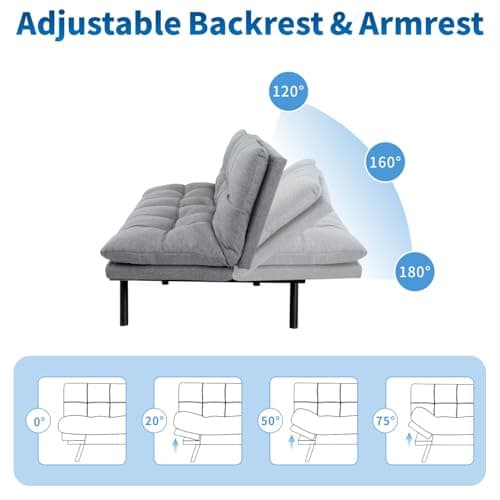 MUUEGM Linen Memory Foam Convertible Sofa Bed, 71", Light Grey, Living Room Sleeper Couch
