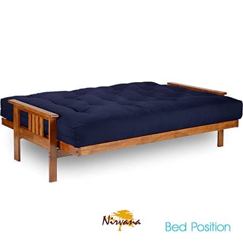 Nirvana Futons Stanford Full Size Futon Set - Heavy Duty Wood, Thick Mattress, Navy Blue