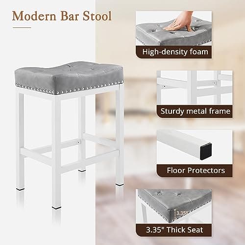 LUE BONA Light Gray 24" Backless Bar Stools for Kitchen Counter
