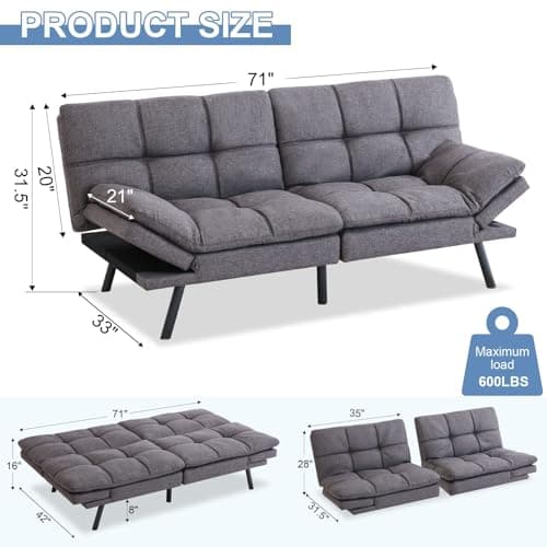 Convertible Memory Foam Futon Sofa Bed