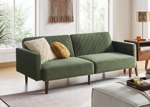 Mopio Olive Green Premium Velvet Futon Sofa Bed