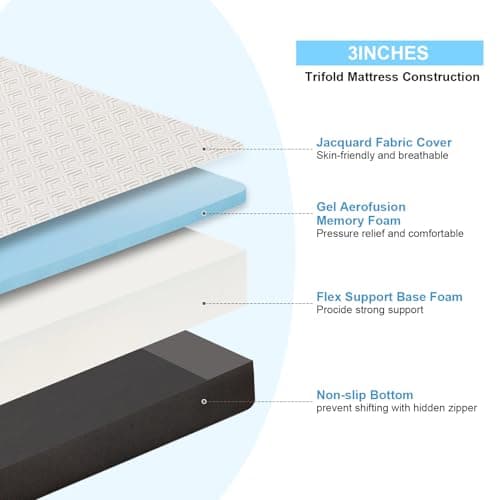 MUUEGM Tri-Fold Memory Foam Queen Mattress for Camping/RV/Guest Beds