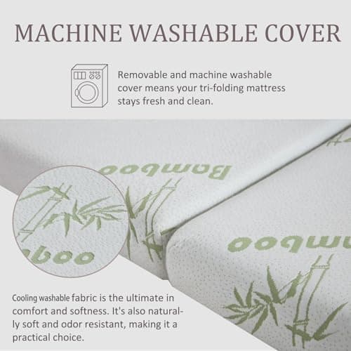Twin Memory Foam Folding Mattress with Storage Bag - 4 inch Trifold Topper, Cooling Cover, Waterproof Lining - Ideal for Guests