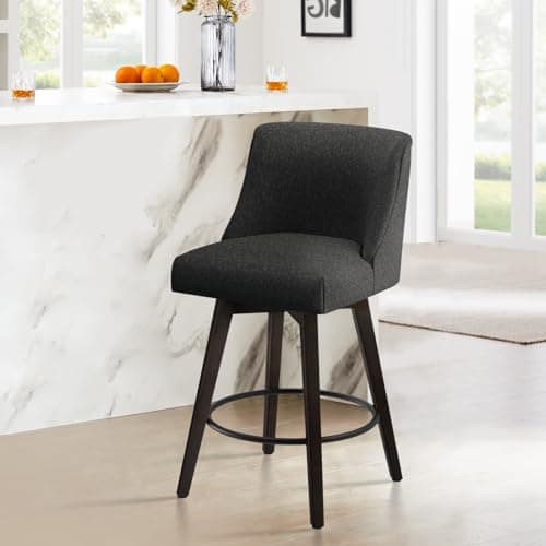 Modern 360° Swivel Bar Stools with High Backrest, Fabric Bar Stool for Bar, Kitchen and Dining Room (Flax Black)