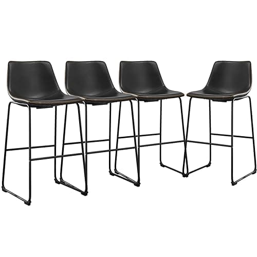 DUMOS 26 Inch Bar Stools, Elegant Brown, Modern Faux Leather with Back