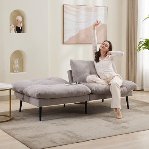 Futon Sofa Bed with Adjustable Backrest, Grey