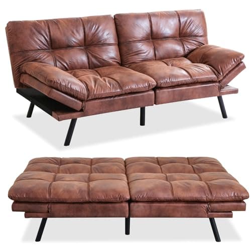 Convertible Memory Foam Futon Sofa Bed with Adjustable Armrests, Modern Love Seat for Living Room, Small Room, and Office